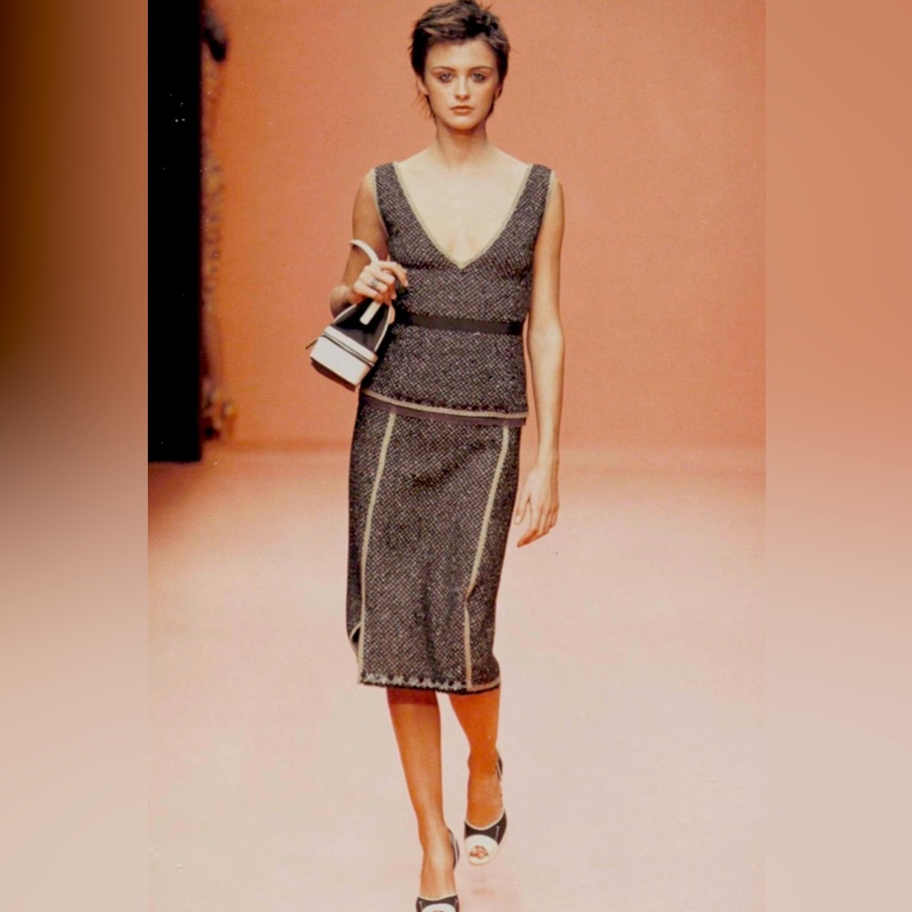 Prada Vintage Runway Fall/Winter 2000 Wool Tweed Skirt Set Size IT 40 And IT 42